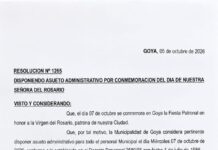 POR LA CELEBRACIÓN DE LA VIRGEN DEL ROSARIO, EL INTENDENTE HORMAECHEA DISPUSO ASUETO ADMINISTRATIVO